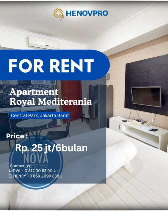 Disewa Royal Mediterania Unit Studio Full Furnish City View