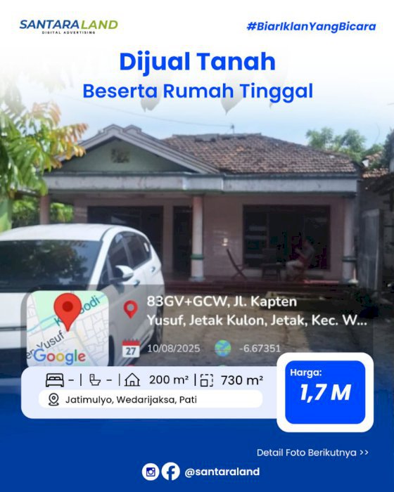 Dijual Tanah Beserta Rumah Tinggal