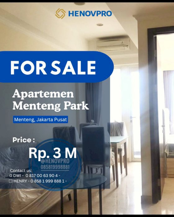 DIJUAL BEST UNIT 2 BR MENTENG PARK APT BEST CITY VIEW