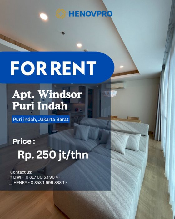 Disewakan Full Furnish 3BR The Windsor Puri Indah Best City View
