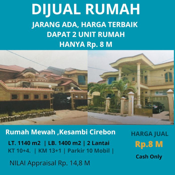  Rumah Mewah dijual Murah 2 Unit Gandeng di Kota Cirebon