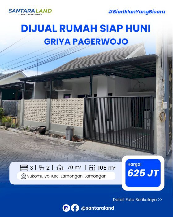 DIJUAL RUMAH SIAP HUNI DI GRIYA PAGERWOJO INDAH LAMONGAN