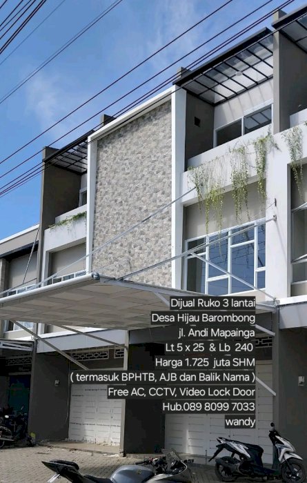 Dijual Ruko Baru 3 lt Desa Hijau Barombong jln.A.Mappainga