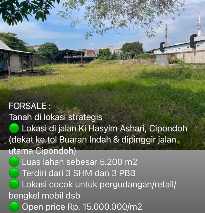 Dijual Tanah Jalan Raya Cipondoh Jl. KH Hasyim Ashari,Tangerang
