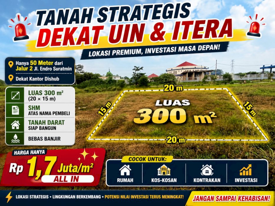 Di jual tanah trategis di Jl.Endro Suratmin Bandar Lampung