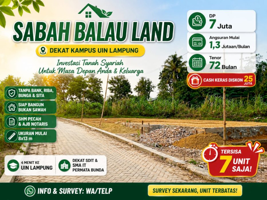 Tanah murah lokasi strategis di Bandar Lampung