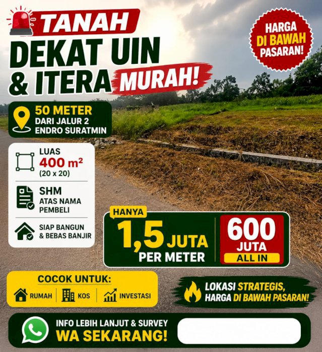 Di jual tanah strategis dekat UIN Lampung