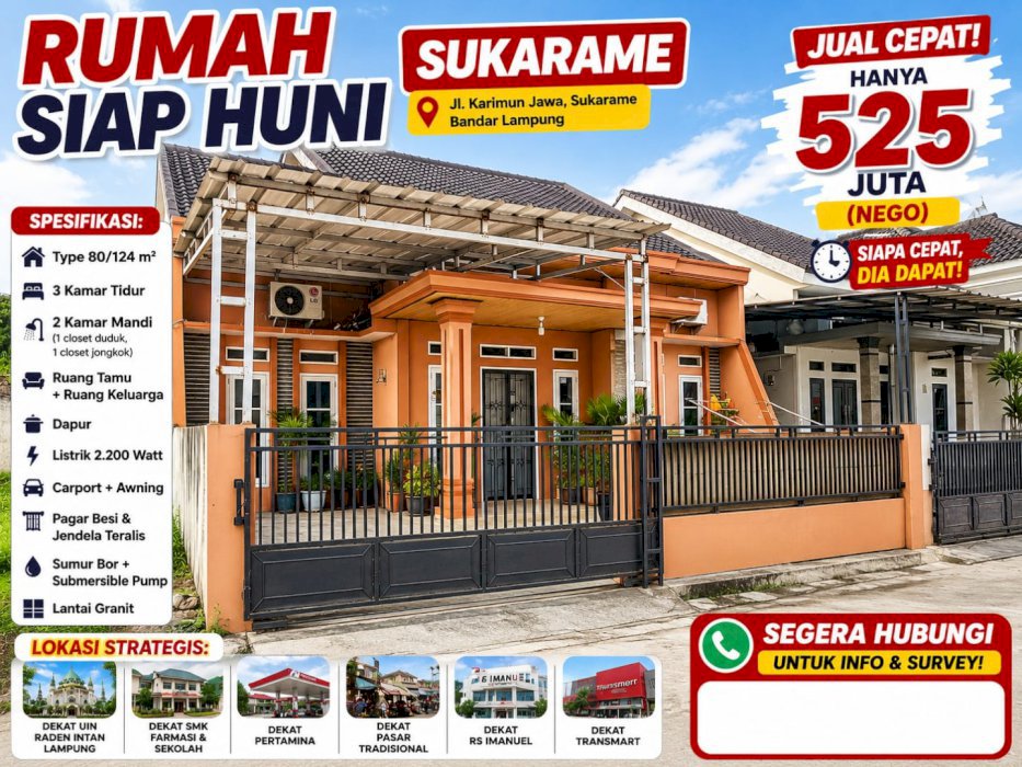 Di jual rumah siap huni di Sukarame Bandar Lampung
