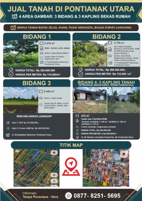 Di jual murah tanah strategis di Pontianak Utara
