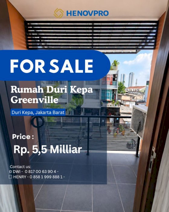 DIJUAL RUMAH 3 LANTAI SIAP HUNI ROW 3 MOBIL DI DURI KEPA GREENVILLE