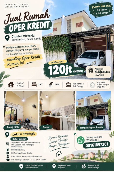 JUAL CEPAT BU - Rumah Cluster Bumi Indah Victoria